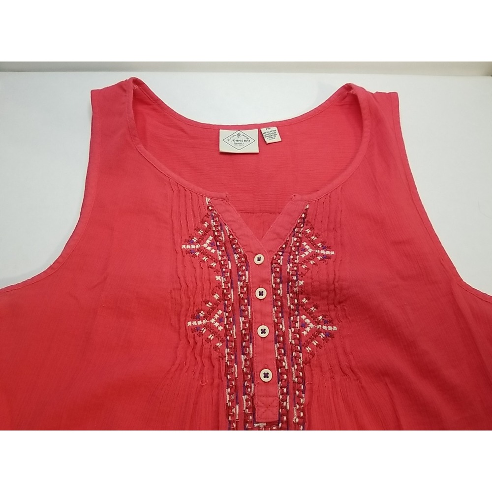 St. Johns Bay Womens PM‎ Coral Red Embroidered Sleeveless Tank Top Cami